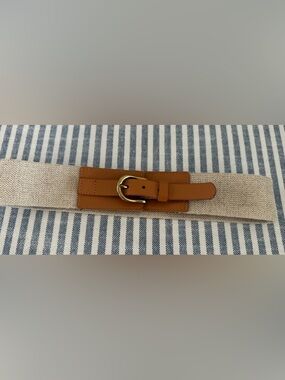 Tan Leather-Trim Canvas Waist Belt